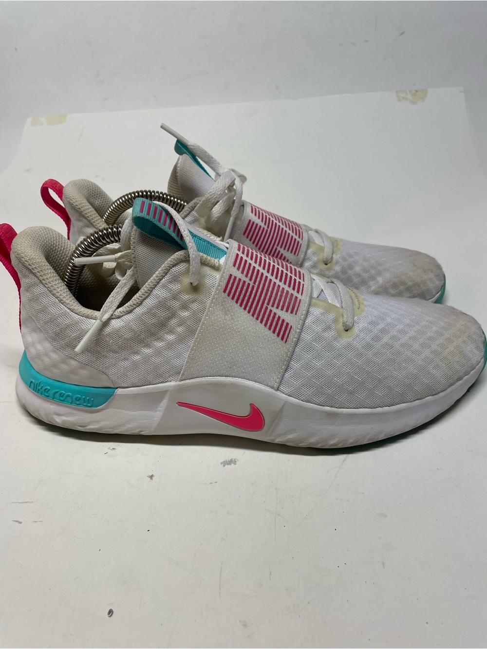 Nike Renew Training Shoes Womens Size 9.5 White Pink Teal Sneakers CW7022-100